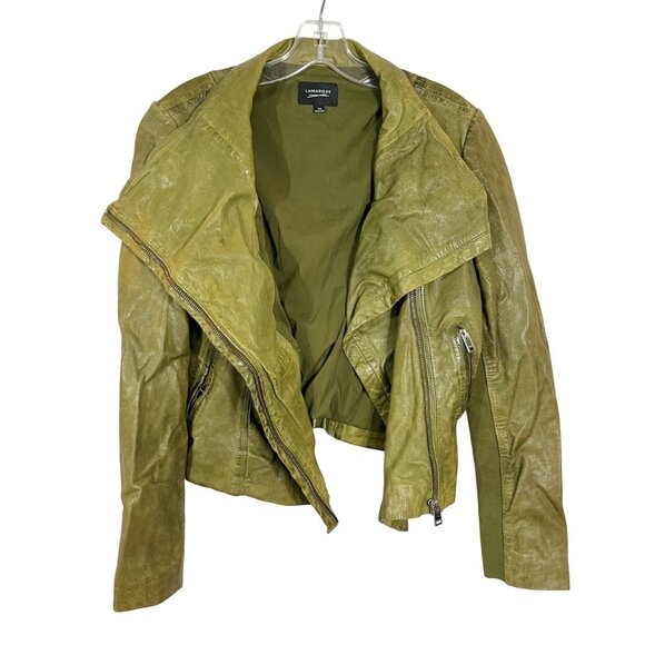 Lamarque Talia Green Distressed Leather Moto Jacket Grunge Boho - Size XS - Picture 2 of 8